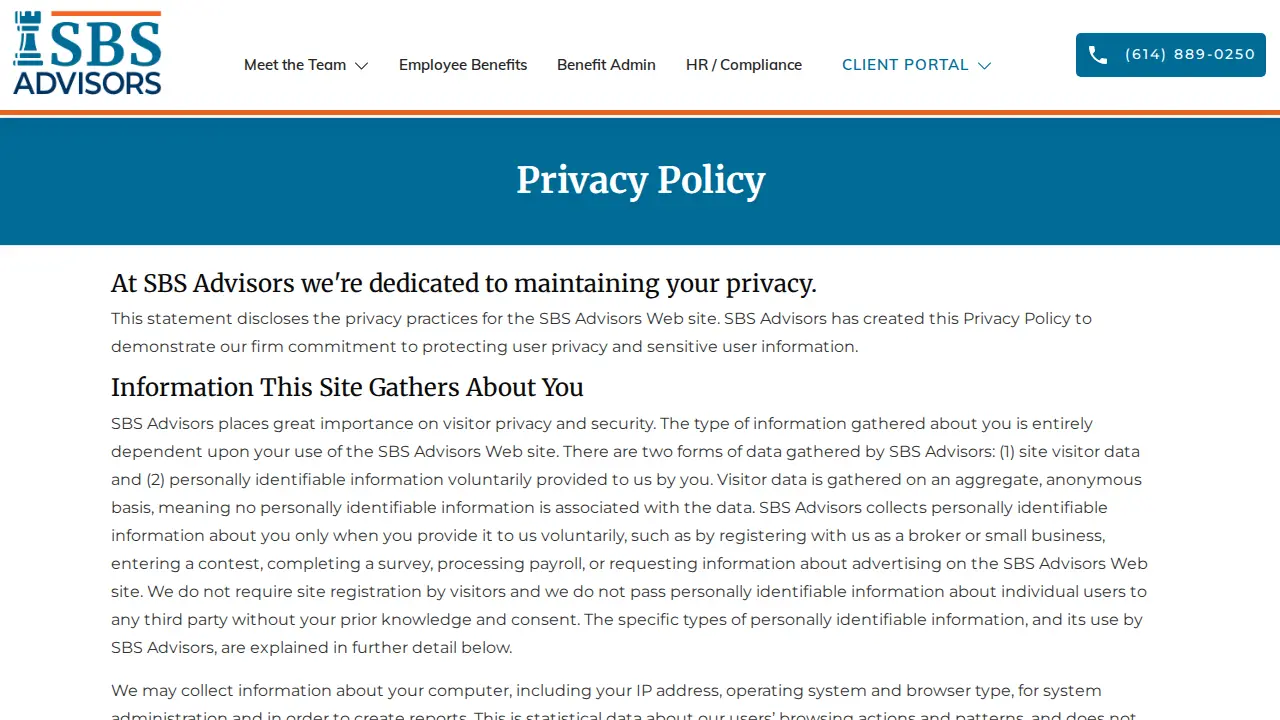 SBS Advisors page