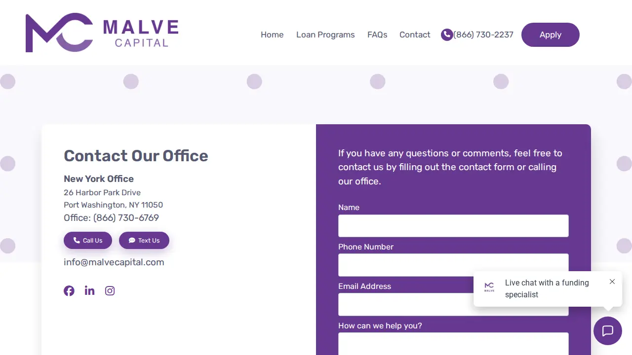 Malve Capital page
