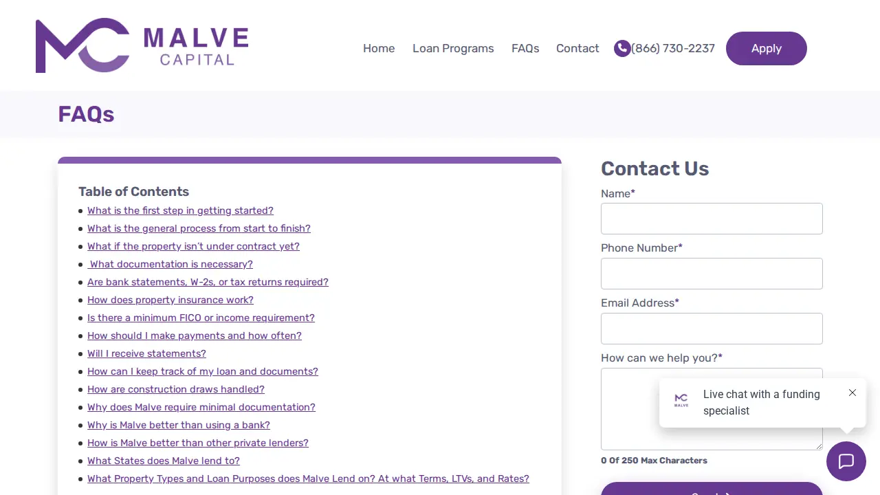 Malve Capital page