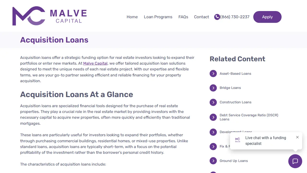 Malve Capital page