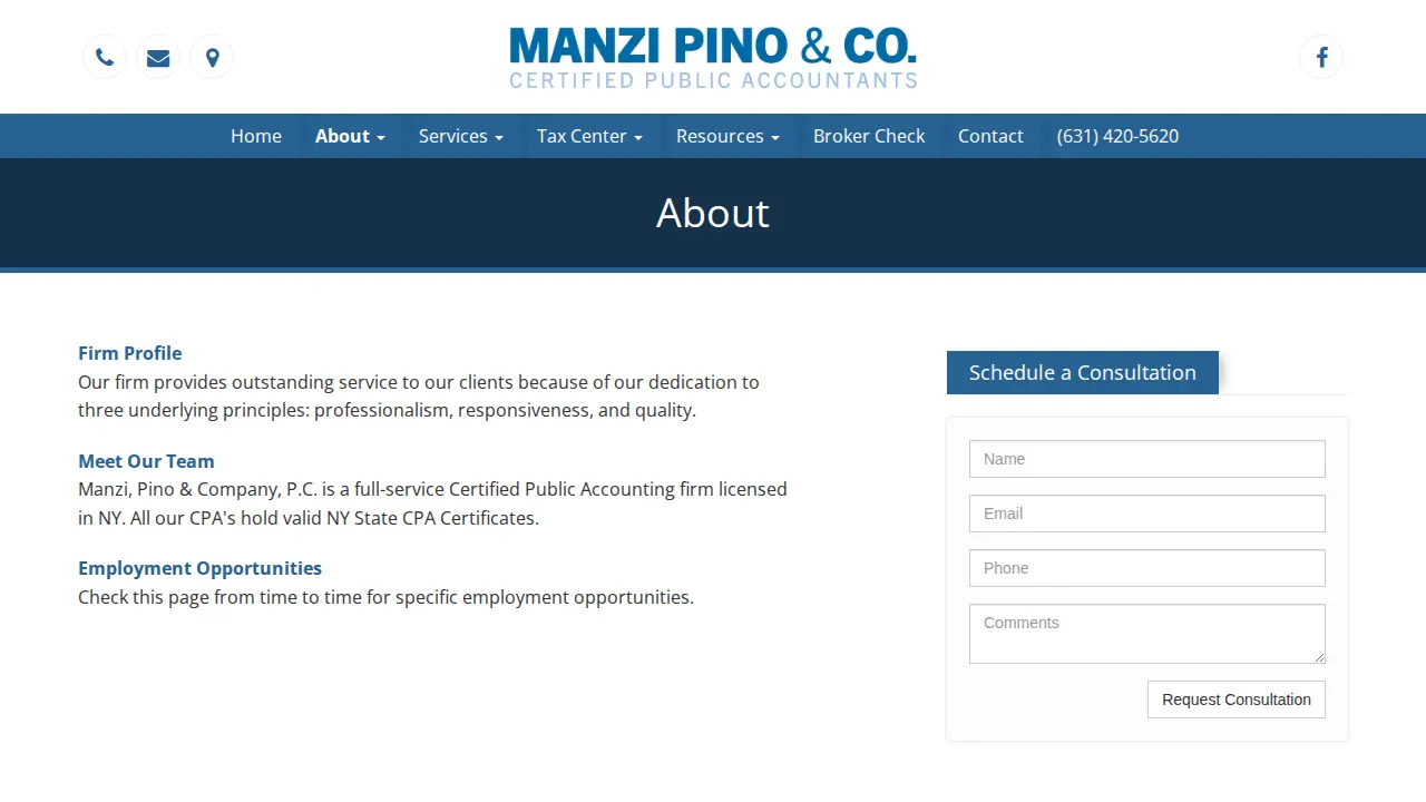 Manzi, Pino & Company page