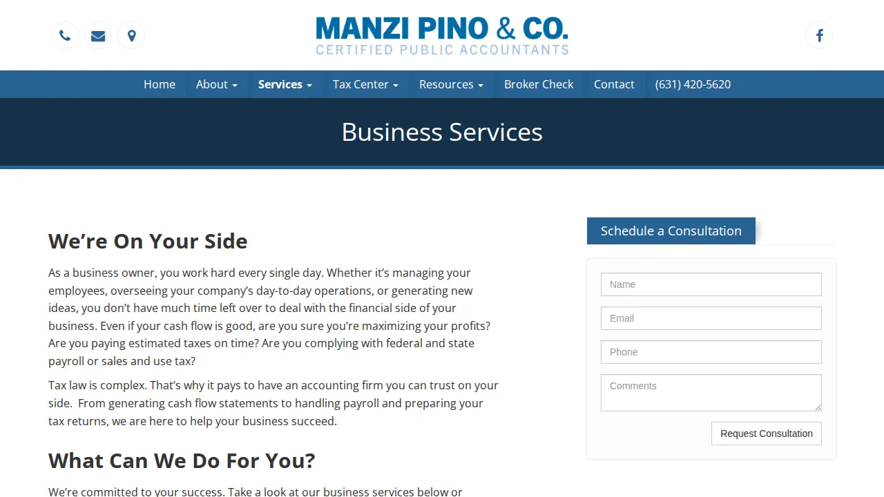 Manzi, Pino & Company page