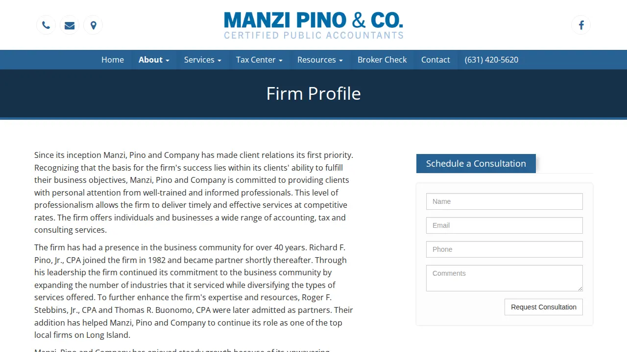 Manzi, Pino & Company page