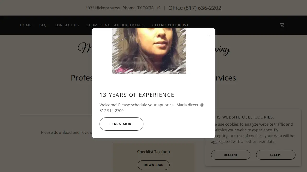 Maria's Income Tax, Bookkeeping & Mobile Loan Notary Services page