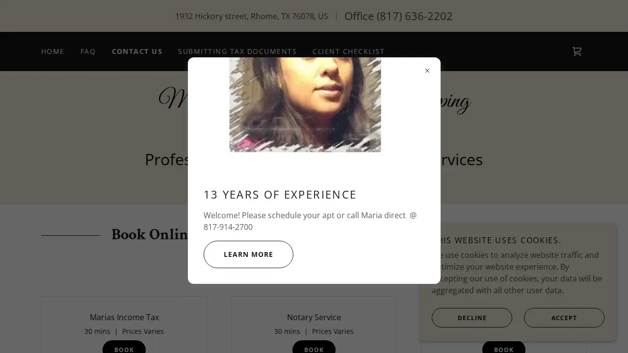 Maria's Income Tax, Bookkeeping & Mobile Loan Notary Services page