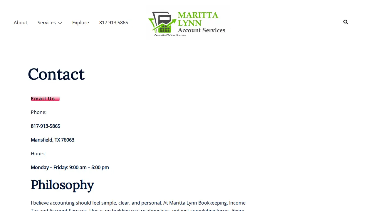 Maritta Lynn Bookkeeping,Tax Service and Account Services page