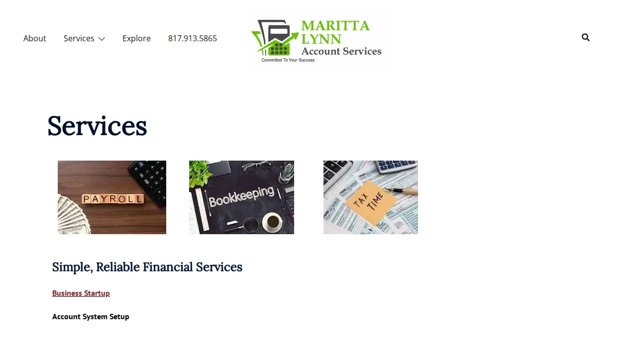Maritta Lynn Bookkeeping,Tax Service and Account Services page