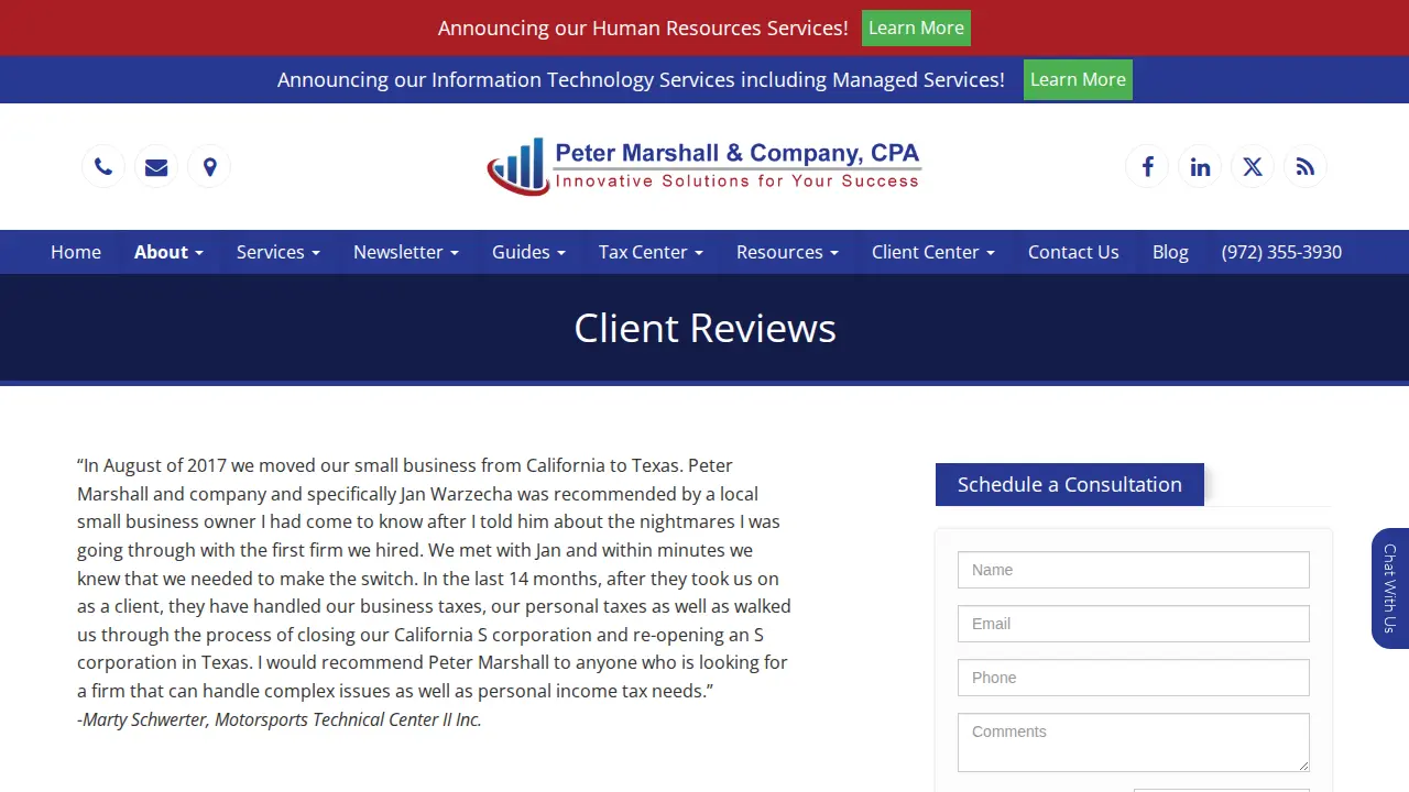 Peter Marshall & Company CPA page