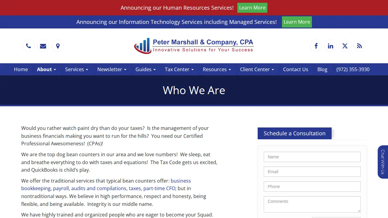 Peter Marshall & Company CPA page