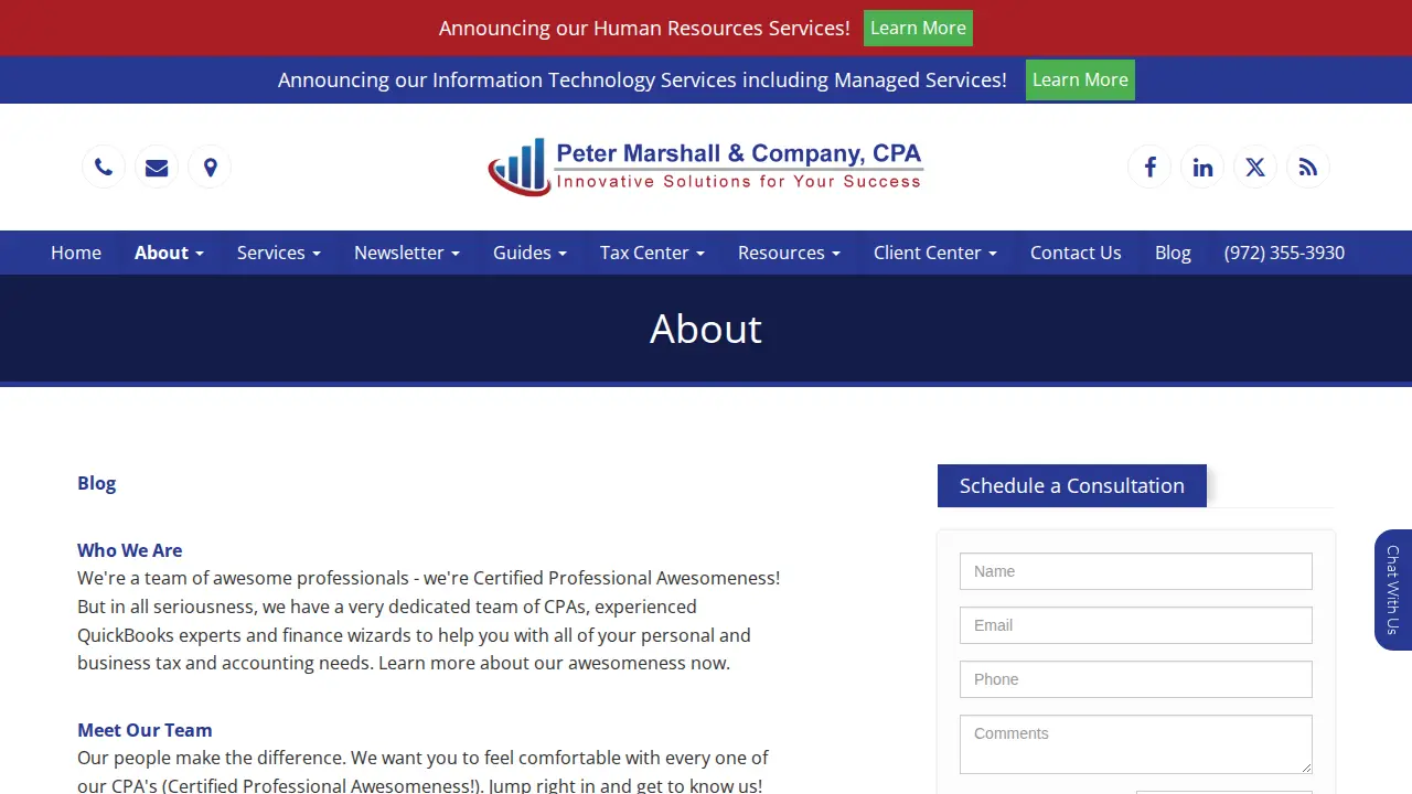 Peter Marshall & Company CPA page