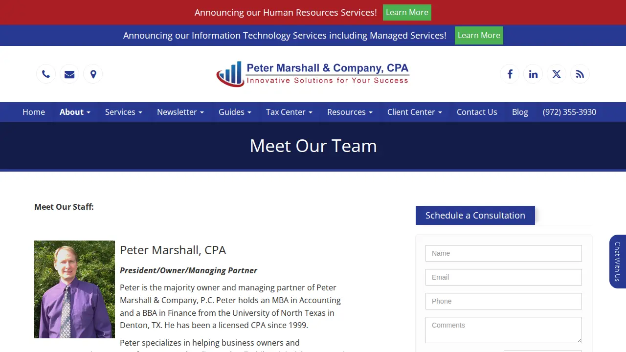 Peter Marshall & Company CPA page