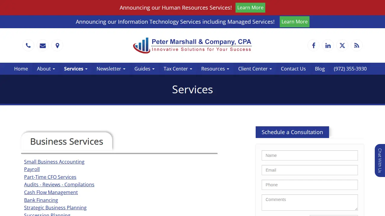 Peter Marshall & Company CPA page