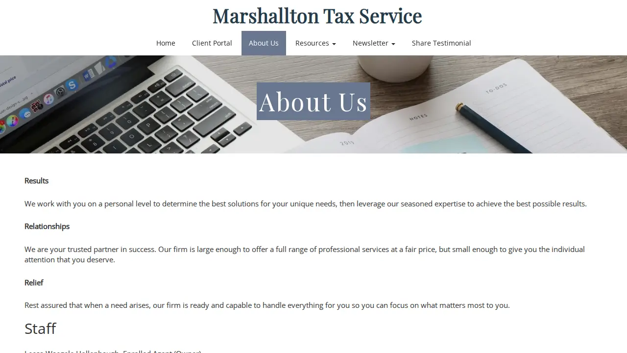 Marshallton Tax Service page