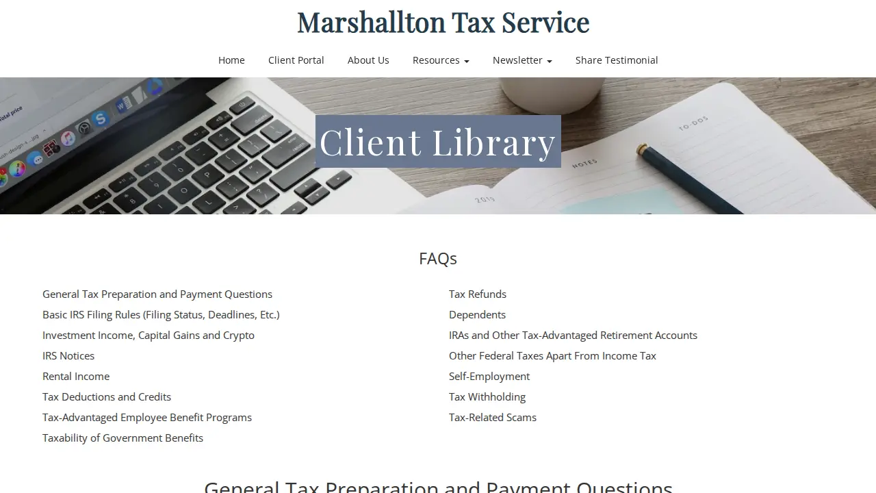 Marshallton Tax Service page