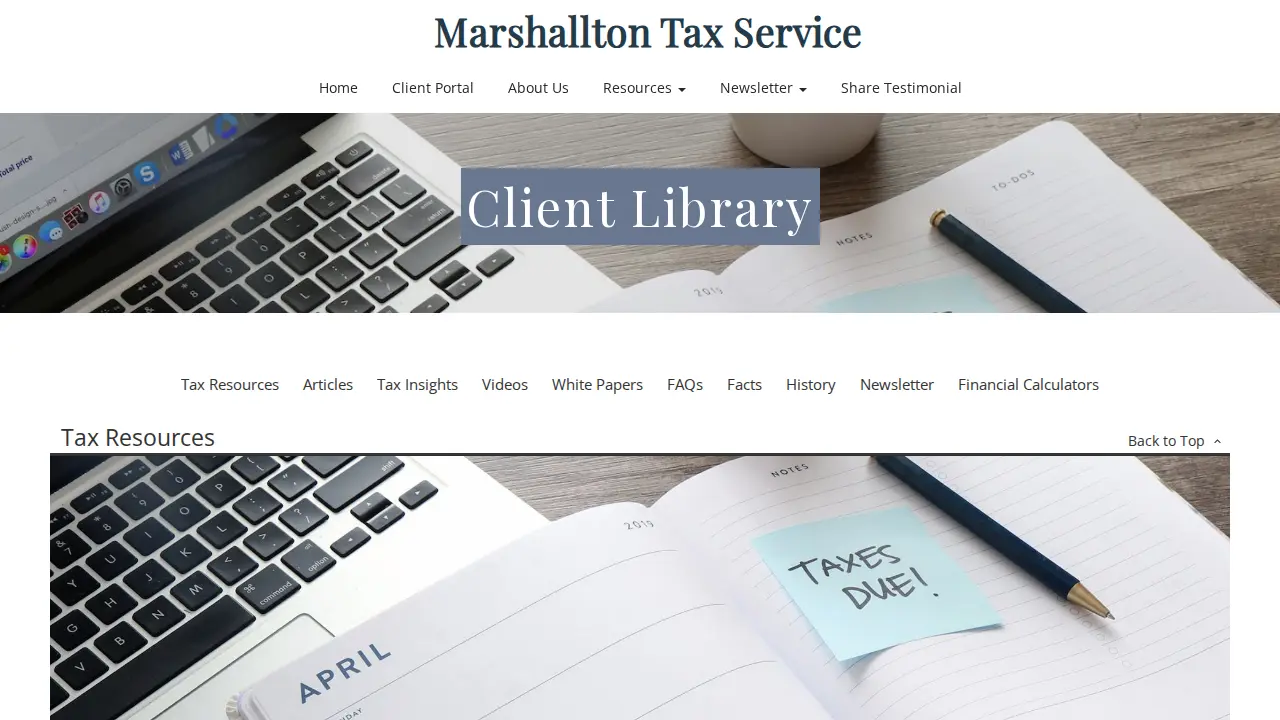 Marshallton Tax Service page