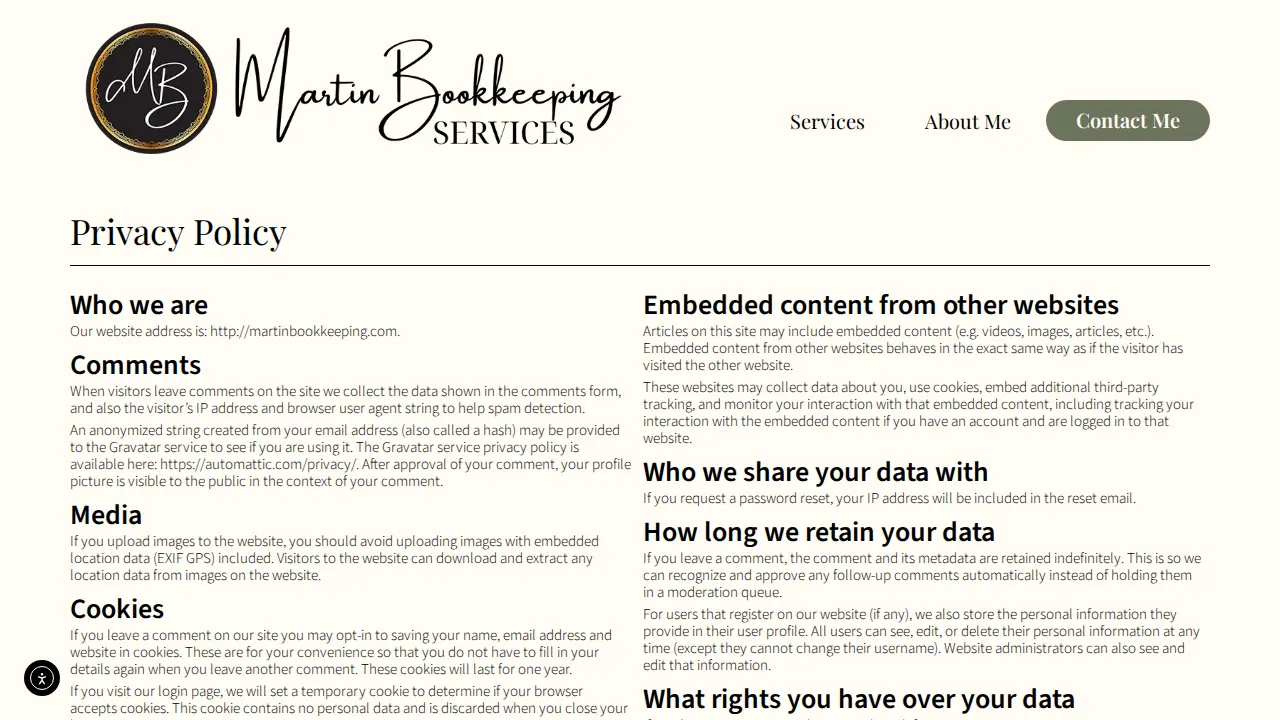 Martin Bookkeeping Services LLC page