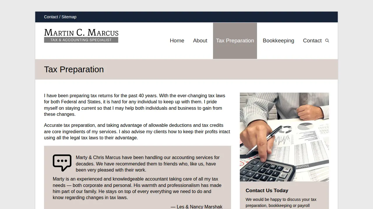 Martin C. Marcus - Tax & Accounting Specialist page