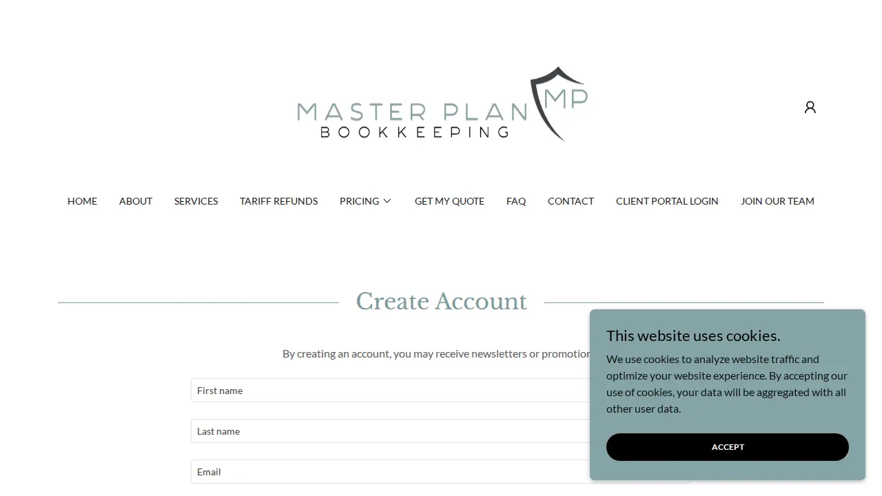 Master Plan Bookkeeping page