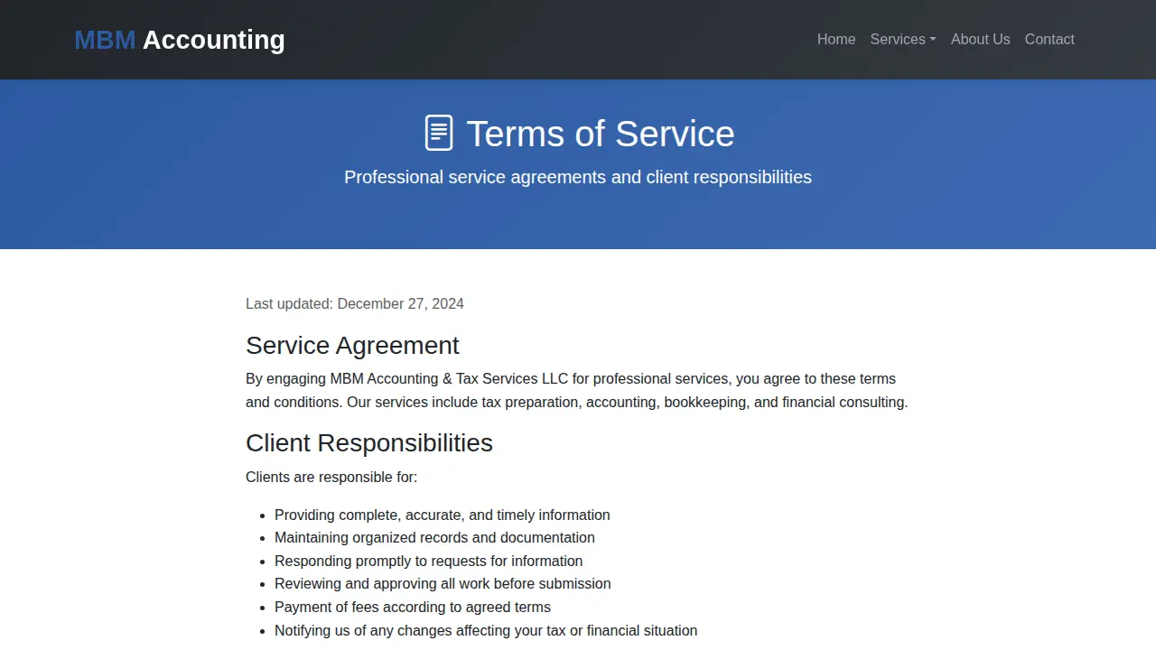 MBM Accounting & Tax Services page