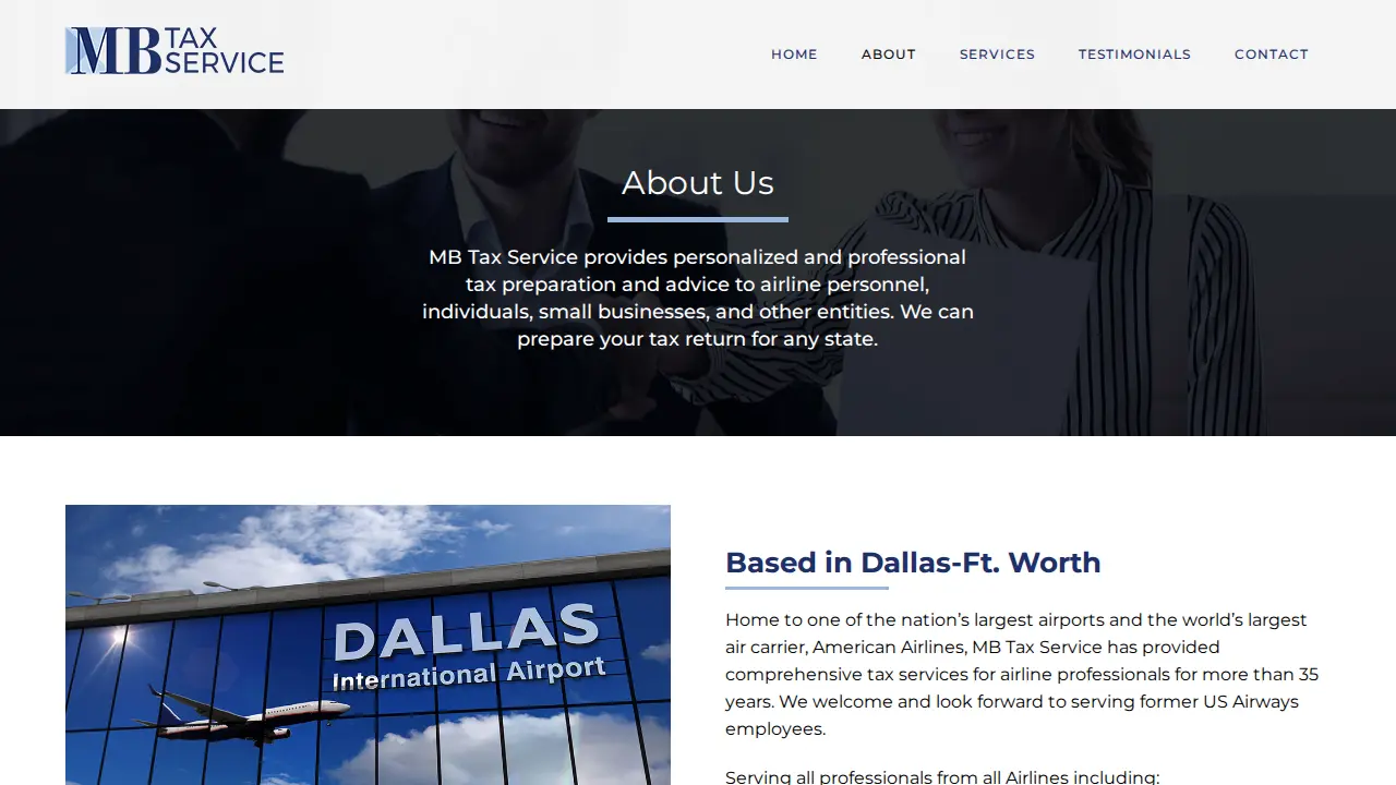 M B Tax Services page
