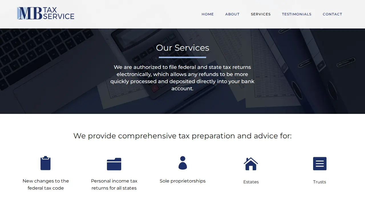 M B Tax Services page