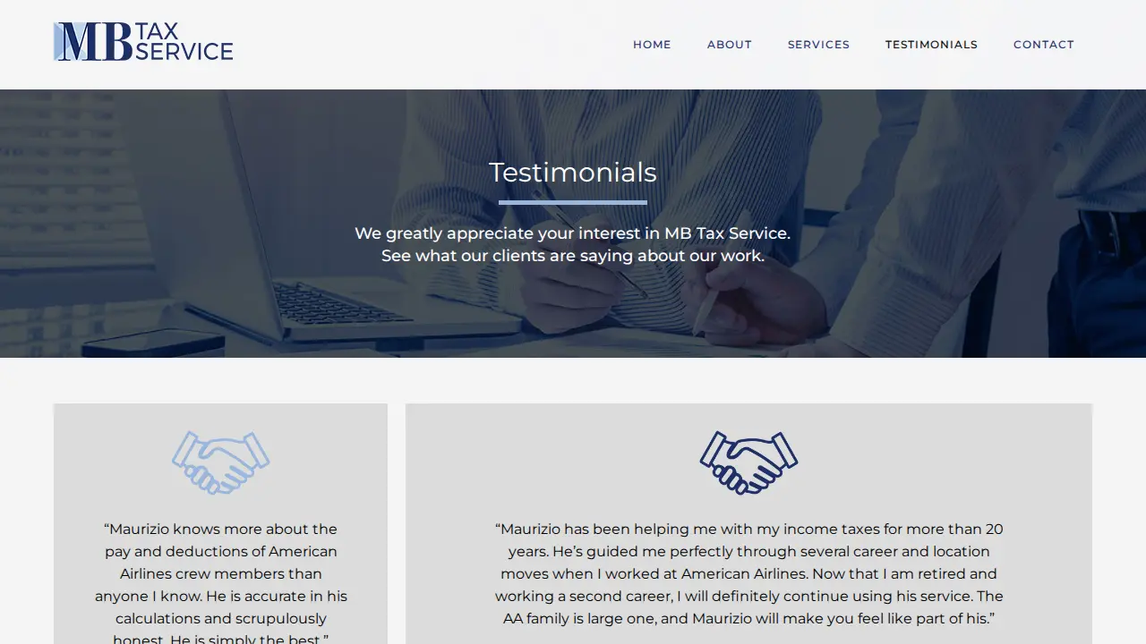 M B Tax Services page