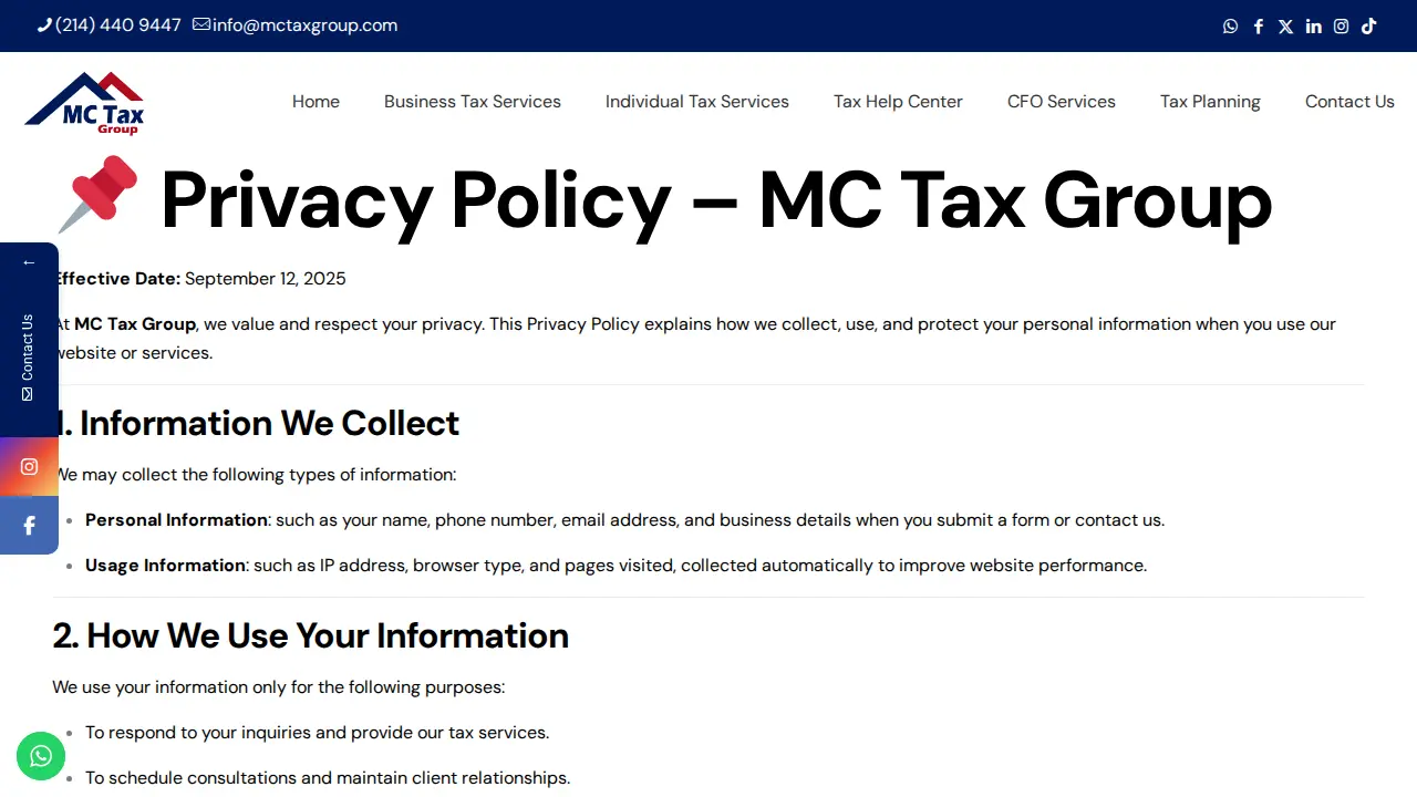 MC Tax Group page