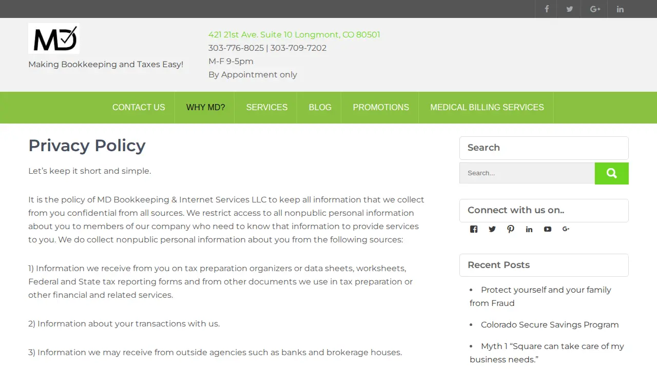 MD Bookkeeping & Taxes page