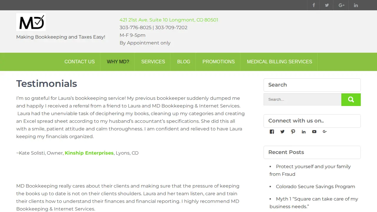 MD Bookkeeping & Taxes page