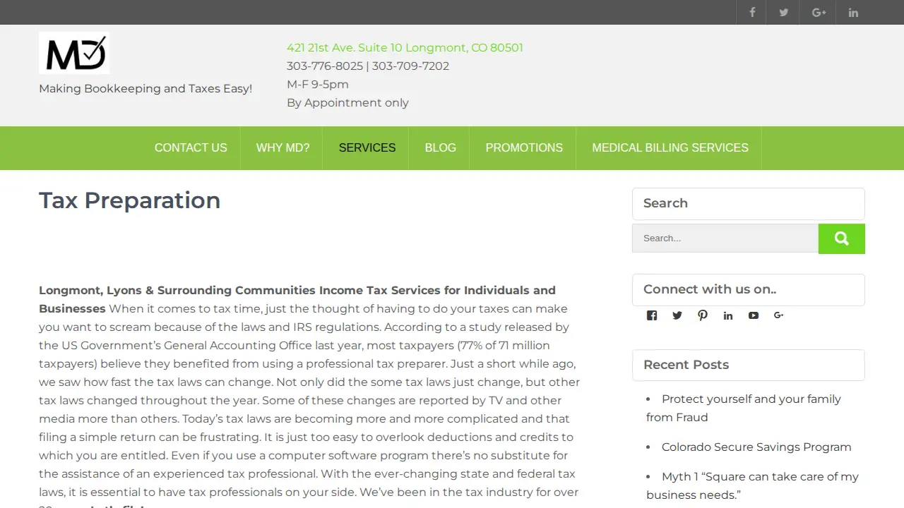 MD Bookkeeping & Taxes page