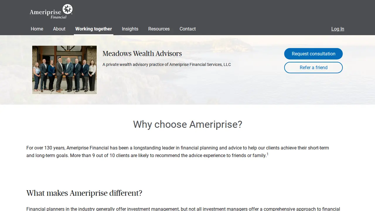 Meadows Wealth Advisors page