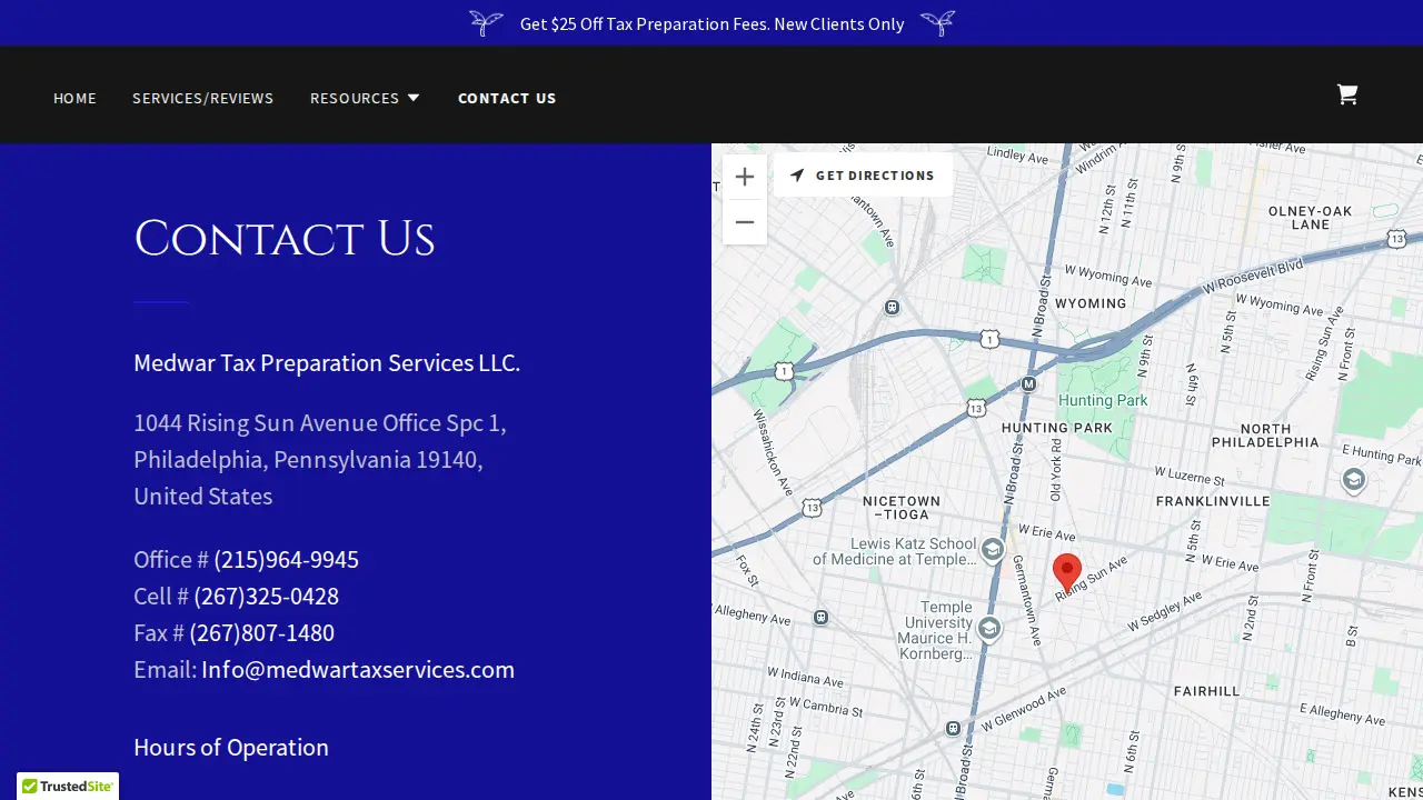 Medwar Tax Preparation Services page