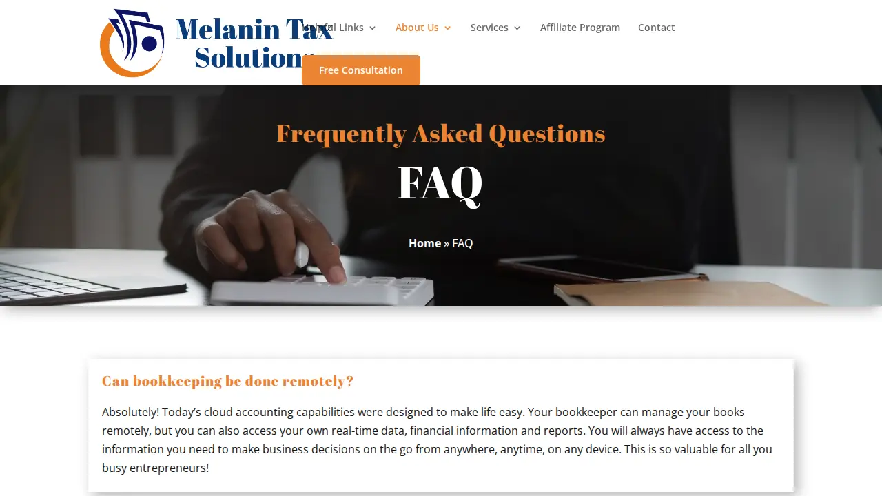 Melanin Tax Solutions page