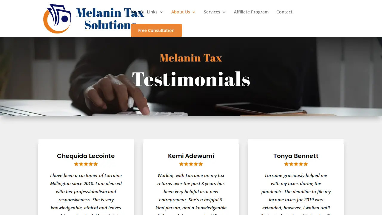 Melanin Tax Solutions page