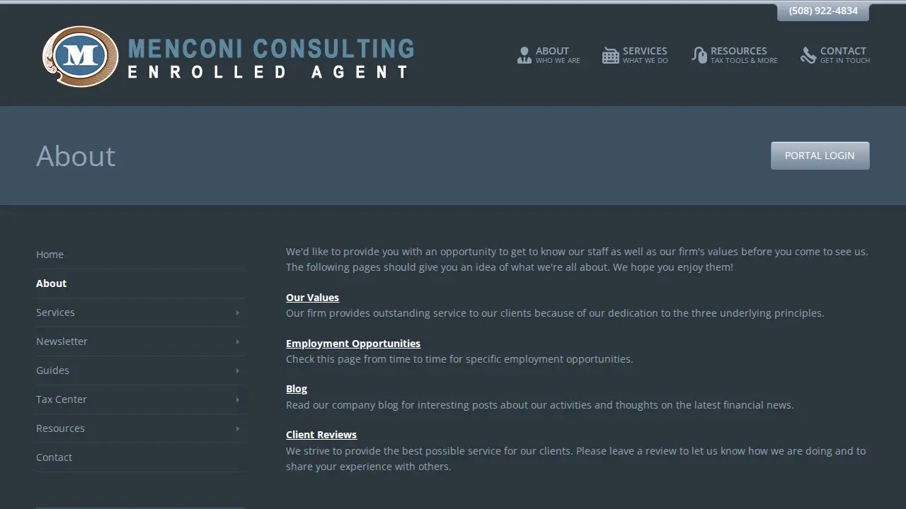Menconi Consulting - Tax Prep Bookkeeping CFO Service page
