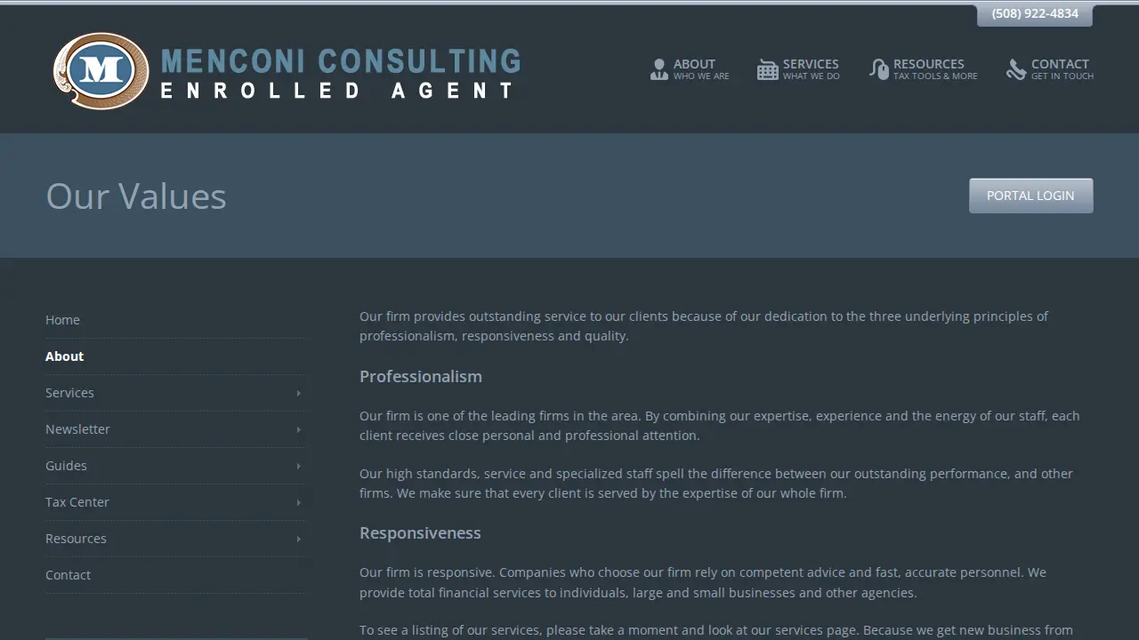 Menconi Consulting - Tax Prep Bookkeeping CFO Service page