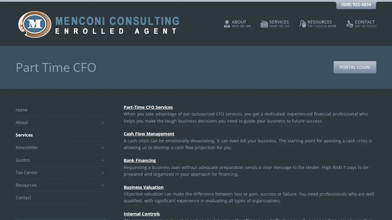 Menconi Consulting - Tax Prep Bookkeeping CFO Service page