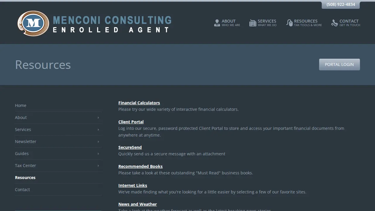 Menconi Consulting - Tax Prep Bookkeeping CFO Service page