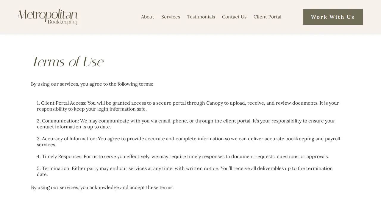 Metropolitan Bookkeeping page