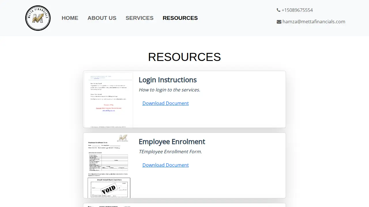 Metta Financials page