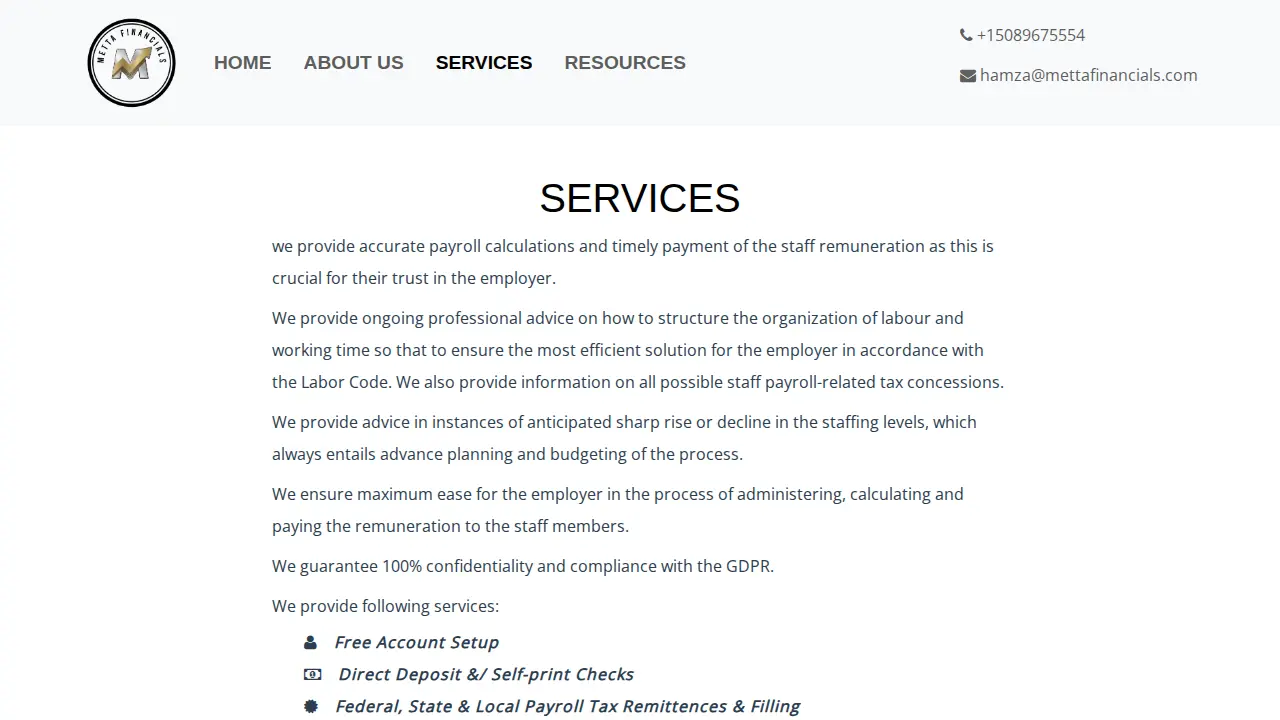 Metta Financials page