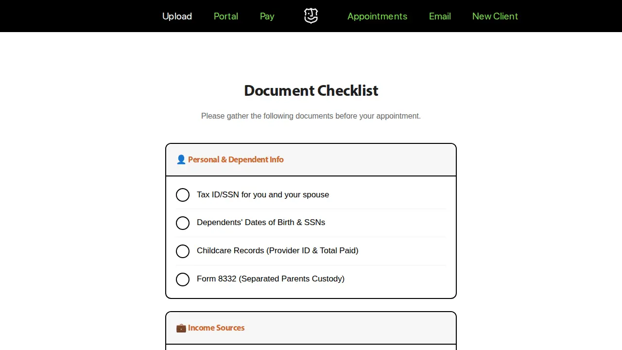 MG Tax Inc. page