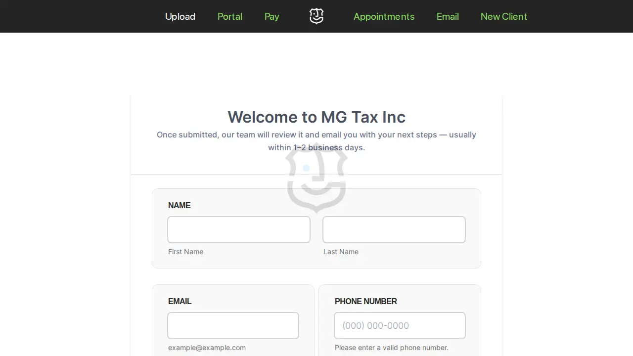 MG Tax Inc. page