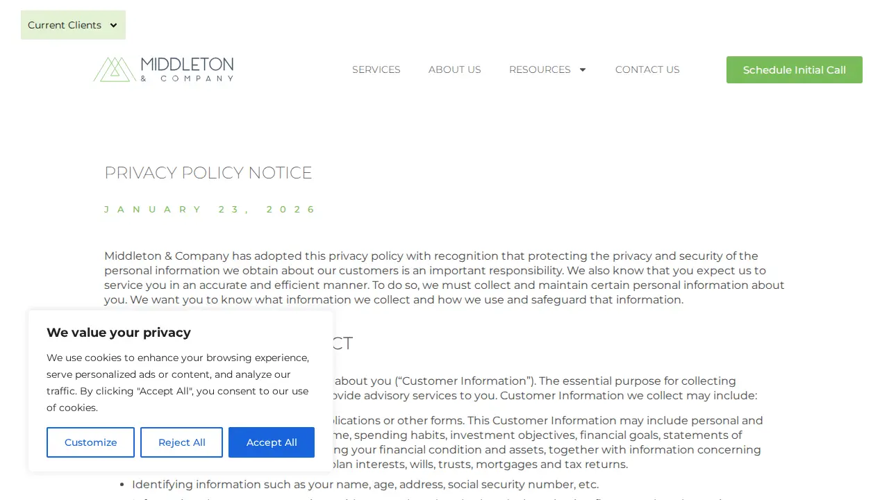 Middleton & Company page