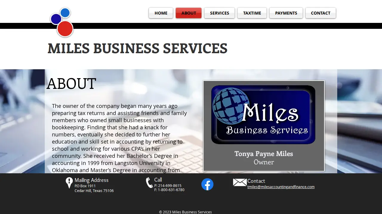Miles Business Services page