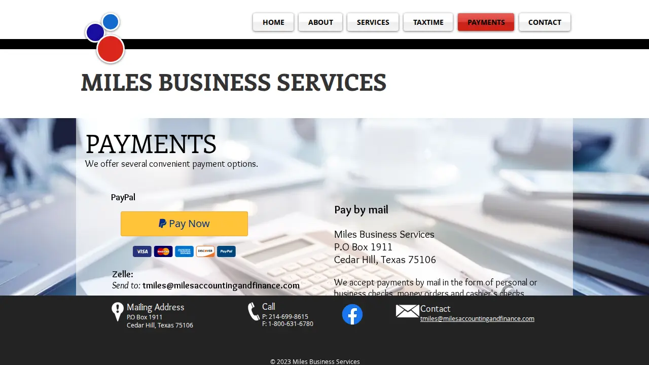 Miles Business Services page