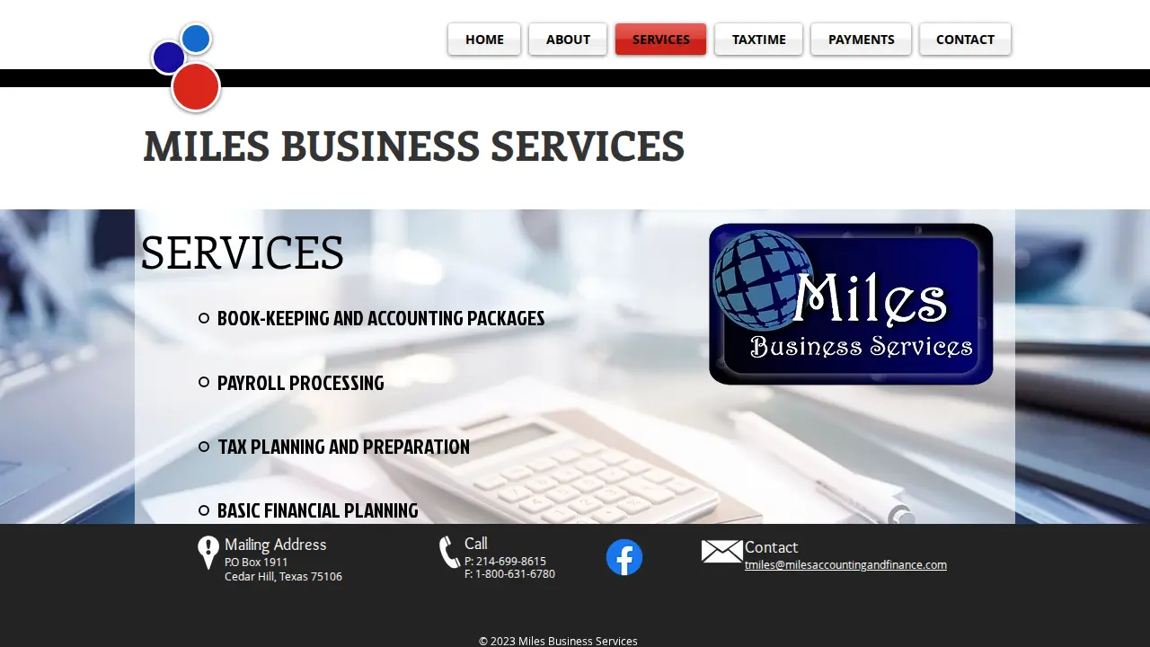 Miles Business Services page