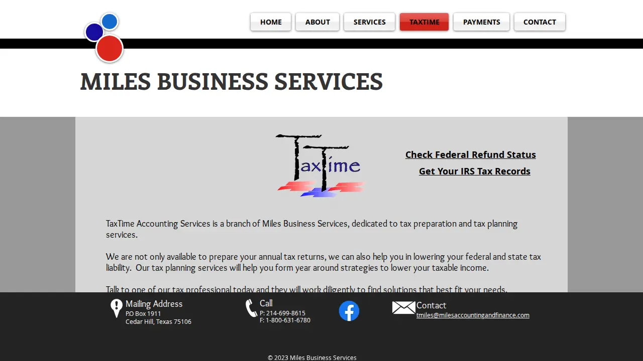 Miles Business Services page