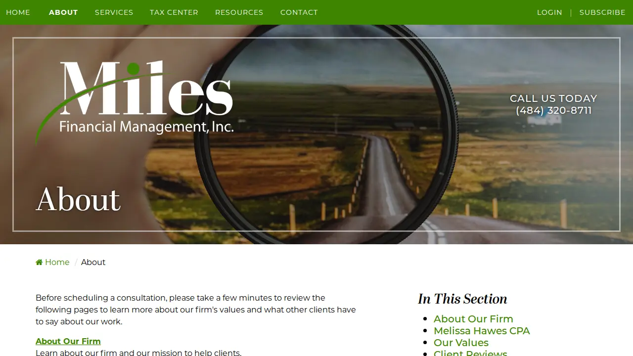Miles Financial Management page