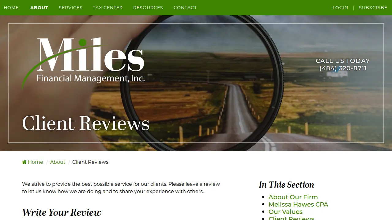 Miles Financial Management page